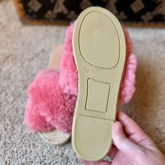 Espadril USA Pink Fluffy Espadrille Slide Slip-On Sandals, NEW - Picture 5 of 7